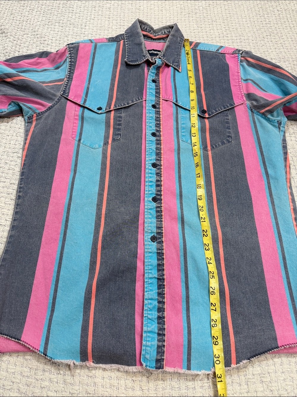 Vtg 90’s Wrangler Brush Popper Button Up Long Sleeve Pink Turquoise Blue Orange - Picture 12 of 16